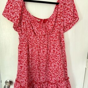 Rewind Red and White Floral Top